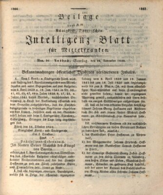Königlich Bayerisches Intelligenzblatt für Mittelfranken (Ansbacher Intelligenz-Zeitung) Samstag 26. November 1842
