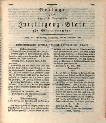 Königlich Bayerisches Intelligenzblatt für Mittelfranken (Ansbacher Intelligenz-Zeitung) Mittwoch 30. November 1842