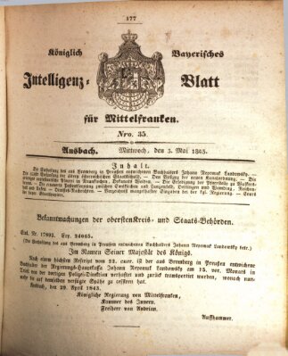 Königlich Bayerisches Intelligenzblatt für Mittelfranken (Ansbacher Intelligenz-Zeitung) Mittwoch 3. Mai 1843