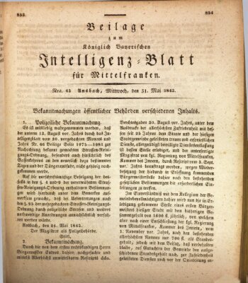 Königlich Bayerisches Intelligenzblatt für Mittelfranken (Ansbacher Intelligenz-Zeitung) Mittwoch 31. Mai 1843