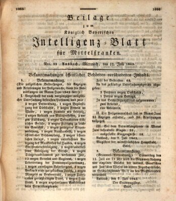 Königlich Bayerisches Intelligenzblatt für Mittelfranken (Ansbacher Intelligenz-Zeitung) Mittwoch 12. Juli 1843