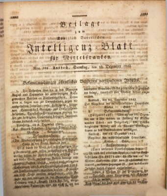 Königlich Bayerisches Intelligenzblatt für Mittelfranken (Ansbacher Intelligenz-Zeitung) Samstag 16. Dezember 1843