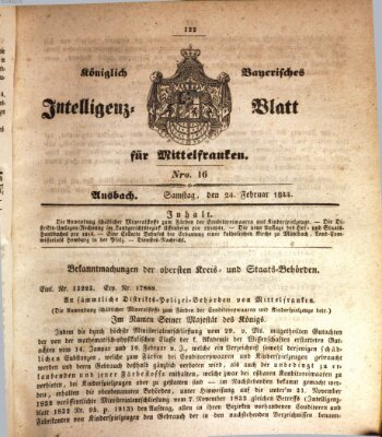 Königlich Bayerisches Intelligenzblatt für Mittelfranken (Ansbacher Intelligenz-Zeitung) Samstag 24. Februar 1844