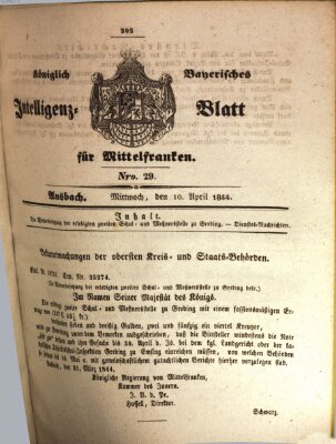 Königlich Bayerisches Intelligenzblatt für Mittelfranken (Ansbacher Intelligenz-Zeitung) Mittwoch 10. April 1844