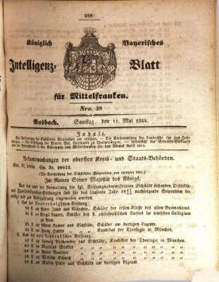 Königlich Bayerisches Intelligenzblatt für Mittelfranken (Ansbacher Intelligenz-Zeitung) Samstag 11. Mai 1844