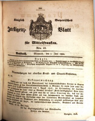 Königlich Bayerisches Intelligenzblatt für Mittelfranken (Ansbacher Intelligenz-Zeitung) Mittwoch 5. Juni 1844