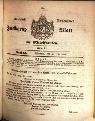 Königlich Bayerisches Intelligenzblatt für Mittelfranken (Ansbacher Intelligenz-Zeitung) Mittwoch 31. Juli 1844