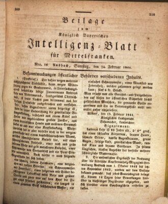 Königlich Bayerisches Intelligenzblatt für Mittelfranken (Ansbacher Intelligenz-Zeitung) Samstag 24. Februar 1844