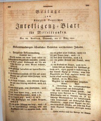 Königlich Bayerisches Intelligenzblatt für Mittelfranken (Ansbacher Intelligenz-Zeitung) Mittwoch 27. März 1844