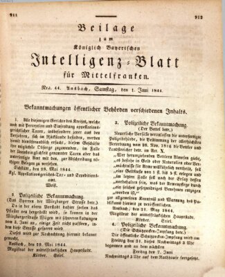 Königlich Bayerisches Intelligenzblatt für Mittelfranken (Ansbacher Intelligenz-Zeitung) Samstag 1. Juni 1844