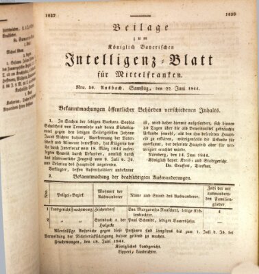 Königlich Bayerisches Intelligenzblatt für Mittelfranken (Ansbacher Intelligenz-Zeitung) Samstag 22. Juni 1844