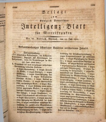 Königlich Bayerisches Intelligenzblatt für Mittelfranken (Ansbacher Intelligenz-Zeitung) Mittwoch 10. Juli 1844