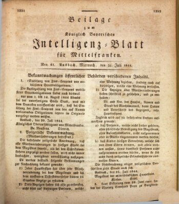 Königlich Bayerisches Intelligenzblatt für Mittelfranken (Ansbacher Intelligenz-Zeitung) Mittwoch 31. Juli 1844