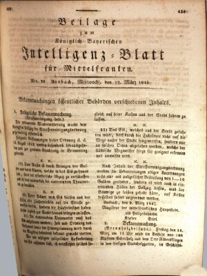 Königlich Bayerisches Intelligenzblatt für Mittelfranken (Ansbacher Intelligenz-Zeitung)
