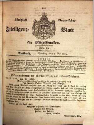 Königlich Bayerisches Intelligenzblatt für Mittelfranken (Ansbacher Intelligenz-Zeitung) Samstag 3. Mai 1845