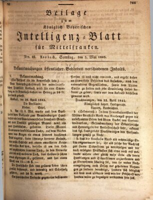 Königlich Bayerisches Intelligenzblatt für Mittelfranken (Ansbacher Intelligenz-Zeitung) Samstag 3. Mai 1845