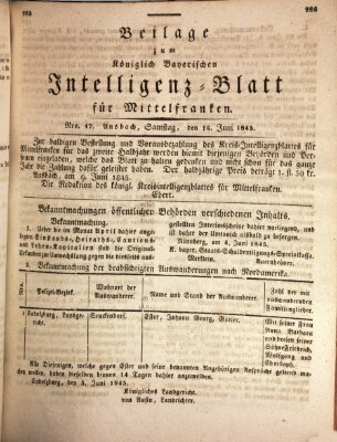 Königlich Bayerisches Intelligenzblatt für Mittelfranken (Ansbacher Intelligenz-Zeitung) Samstag 14. Juni 1845