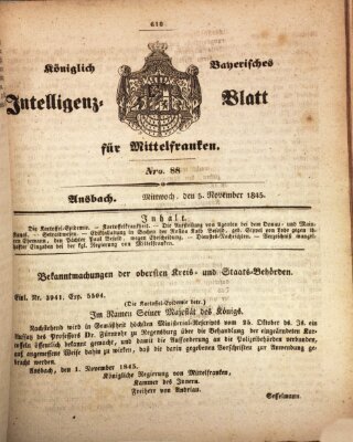 Königlich Bayerisches Intelligenzblatt für Mittelfranken (Ansbacher Intelligenz-Zeitung) Mittwoch 5. November 1845