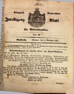 Königlich Bayerisches Intelligenzblatt für Mittelfranken (Ansbacher Intelligenz-Zeitung) Mittwoch 12. November 1845