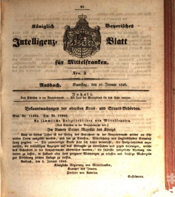 Königlich Bayerisches Intelligenzblatt für Mittelfranken (Ansbacher Intelligenz-Zeitung) Samstag 10. Januar 1846