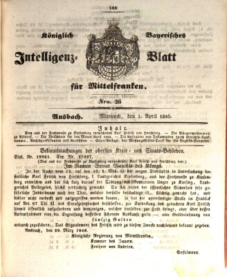 Königlich Bayerisches Intelligenzblatt für Mittelfranken (Ansbacher Intelligenz-Zeitung) Mittwoch 1. April 1846