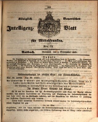 Königlich Bayerisches Intelligenzblatt für Mittelfranken (Ansbacher Intelligenz-Zeitung) Mittwoch 9. September 1846