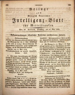 Königlich Bayerisches Intelligenzblatt für Mittelfranken (Ansbacher Intelligenz-Zeitung) Samstag 16. Mai 1846
