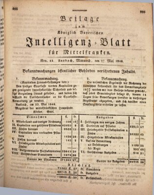 Königlich Bayerisches Intelligenzblatt für Mittelfranken (Ansbacher Intelligenz-Zeitung) Mittwoch 27. Mai 1846
