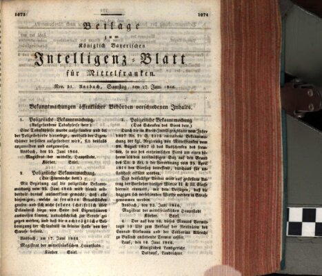 Königlich Bayerisches Intelligenzblatt für Mittelfranken (Ansbacher Intelligenz-Zeitung) Samstag 27. Juni 1846