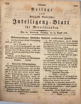Königlich Bayerisches Intelligenzblatt für Mittelfranken (Ansbacher Intelligenz-Zeitung) Samstag 29. August 1846