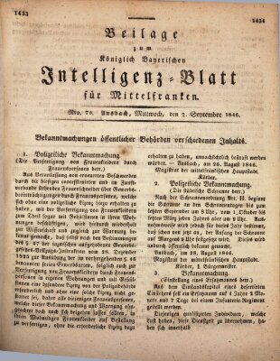 Königlich Bayerisches Intelligenzblatt für Mittelfranken (Ansbacher Intelligenz-Zeitung) Mittwoch 2. September 1846