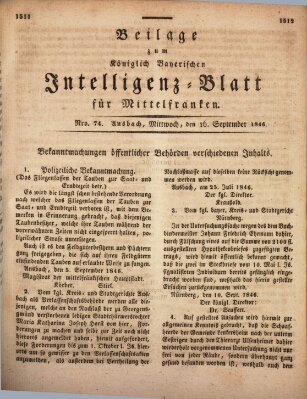 Königlich Bayerisches Intelligenzblatt für Mittelfranken (Ansbacher Intelligenz-Zeitung) Mittwoch 16. September 1846