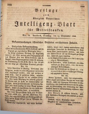 Königlich Bayerisches Intelligenzblatt für Mittelfranken (Ansbacher Intelligenz-Zeitung) Samstag 19. September 1846