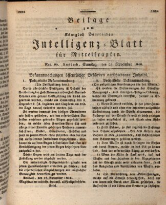 Königlich Bayerisches Intelligenzblatt für Mittelfranken (Ansbacher Intelligenz-Zeitung) Samstag 28. November 1846