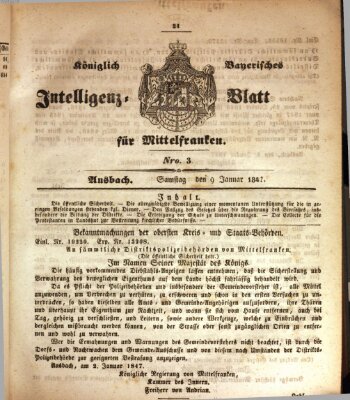 Königlich Bayerisches Intelligenzblatt für Mittelfranken (Ansbacher Intelligenz-Zeitung) Samstag 9. Januar 1847
