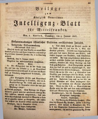 Königlich Bayerisches Intelligenzblatt für Mittelfranken (Ansbacher Intelligenz-Zeitung) Samstag 9. Januar 1847