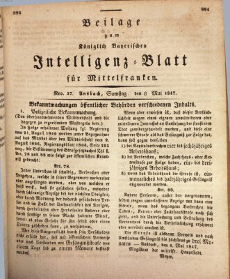 Königlich Bayerisches Intelligenzblatt für Mittelfranken (Ansbacher Intelligenz-Zeitung) Samstag 8. Mai 1847
