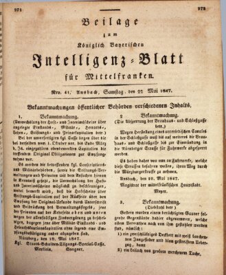 Königlich Bayerisches Intelligenzblatt für Mittelfranken (Ansbacher Intelligenz-Zeitung) Samstag 22. Mai 1847