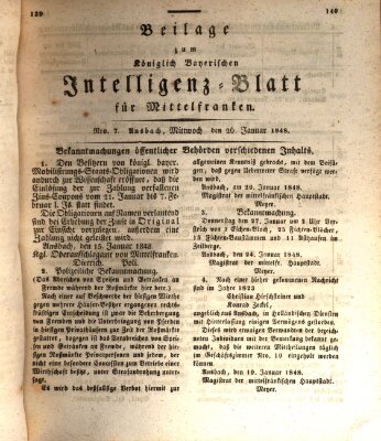 Königlich Bayerisches Intelligenzblatt für Mittelfranken (Ansbacher Intelligenz-Zeitung) Mittwoch 26. Januar 1848