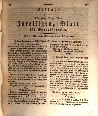 Königlich Bayerisches Intelligenzblatt für Mittelfranken (Ansbacher Intelligenz-Zeitung) Mittwoch 2. Februar 1848