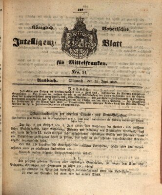 Königlich Bayerisches Intelligenzblatt für Mittelfranken (Ansbacher Intelligenz-Zeitung) Mittwoch 28. Juni 1848