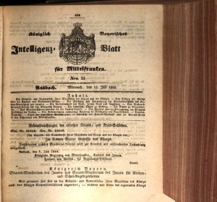 Königlich Bayerisches Intelligenzblatt für Mittelfranken (Ansbacher Intelligenz-Zeitung) Mittwoch 12. Juli 1848