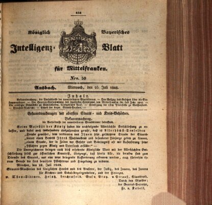 Königlich Bayerisches Intelligenzblatt für Mittelfranken (Ansbacher Intelligenz-Zeitung) Mittwoch 26. Juli 1848