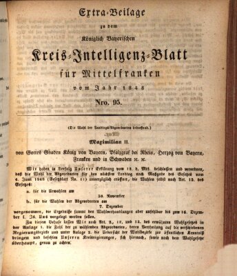 Königlich Bayerisches Intelligenzblatt für Mittelfranken (Ansbacher Intelligenz-Zeitung) Mittwoch 29. November 1848