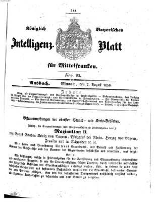 Königlich Bayerisches Intelligenzblatt für Mittelfranken (Ansbacher Intelligenz-Zeitung) Mittwoch 7. August 1850