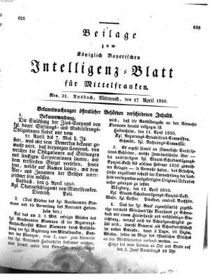 Königlich Bayerisches Intelligenzblatt für Mittelfranken (Ansbacher Intelligenz-Zeitung) Mittwoch 17. April 1850