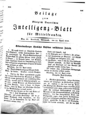 Königlich Bayerisches Intelligenzblatt für Mittelfranken (Ansbacher Intelligenz-Zeitung) Mittwoch 24. April 1850