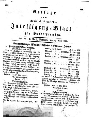 Königlich Bayerisches Intelligenzblatt für Mittelfranken (Ansbacher Intelligenz-Zeitung) Mittwoch 29. Mai 1850