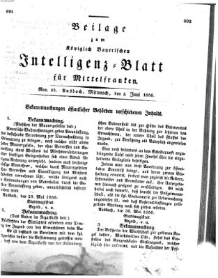 Königlich Bayerisches Intelligenzblatt für Mittelfranken (Ansbacher Intelligenz-Zeitung) Mittwoch 5. Juni 1850