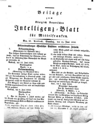 Königlich Bayerisches Intelligenzblatt für Mittelfranken (Ansbacher Intelligenz-Zeitung) Samstag 15. Juni 1850